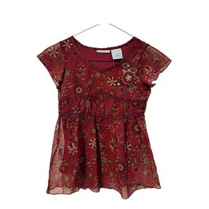 Vintage Y2K Mary-Kate and Ashley Girls Burgundy Babydoll Top Size M 7/8